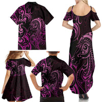 Pink Aotearoa Horse Racing Family Matching Summer Maxi Dress and Hawaiian Shirt NZ Maori Pattern LT14 - Polynesian Pride