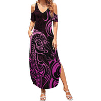 Pink Aotearoa Horse Racing Family Matching Summer Maxi Dress and Hawaiian Shirt NZ Maori Pattern LT14 Mom's Dress Pink - Polynesian Pride