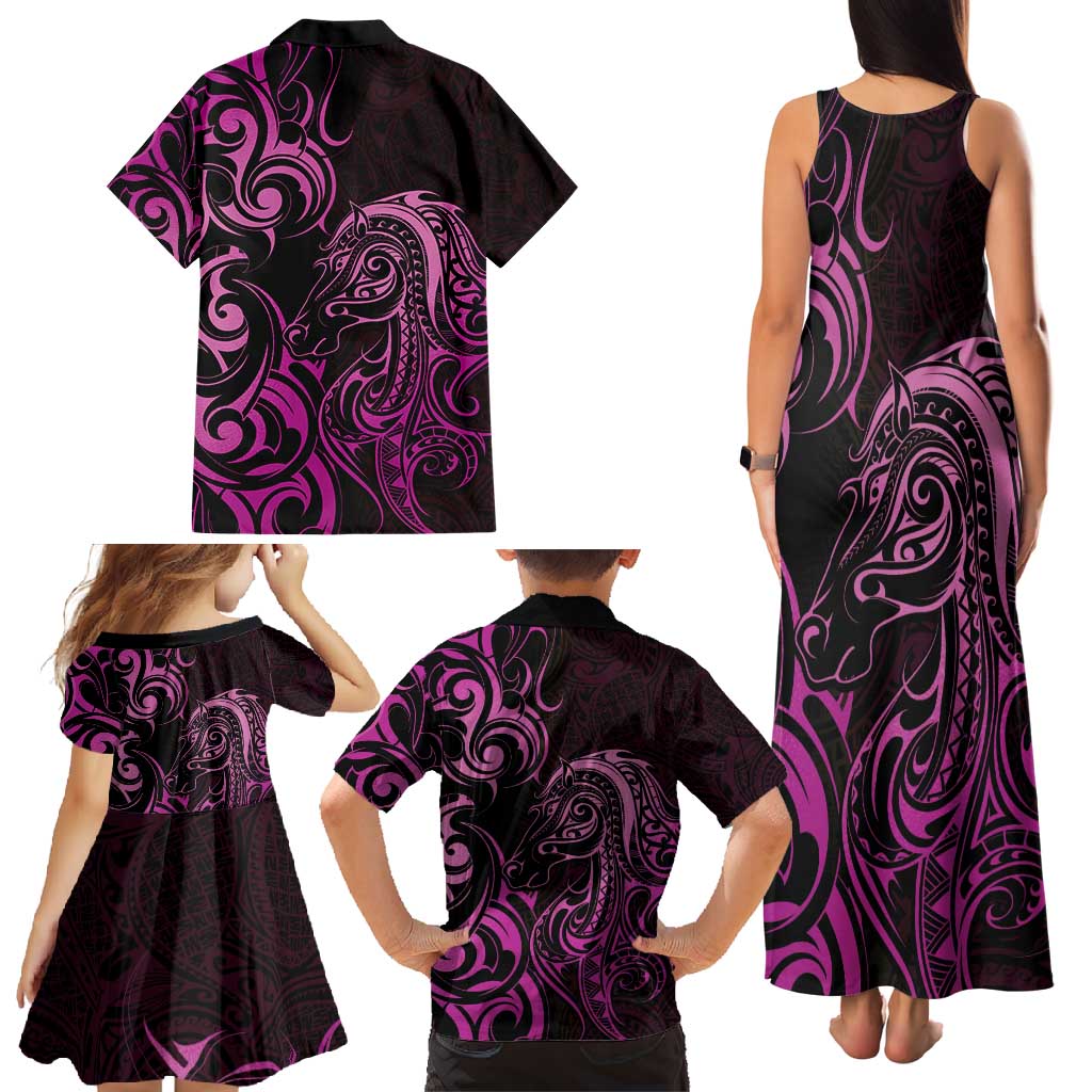 Pink Aotearoa Horse Racing Family Matching Tank Maxi Dress and Hawaiian Shirt NZ Maori Pattern LT14 - Polynesian Pride