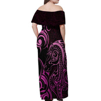 Pink Aotearoa Horse Racing Off Shoulder Maxi Dress NZ Maori Pattern LT14 - Polynesian Pride