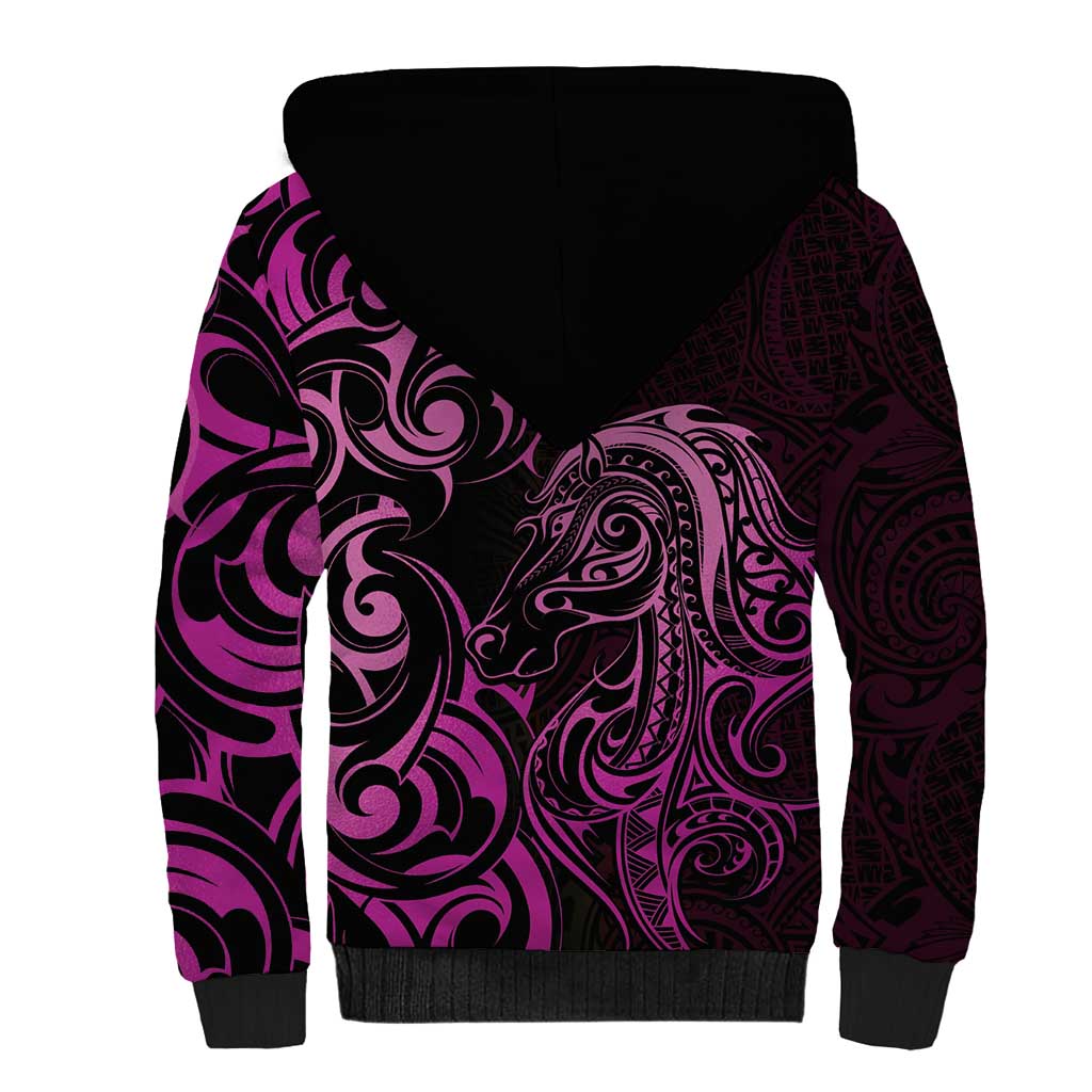 Pink Aotearoa Horse Racing Sherpa Hoodie NZ Maori Pattern LT14 - Polynesian Pride