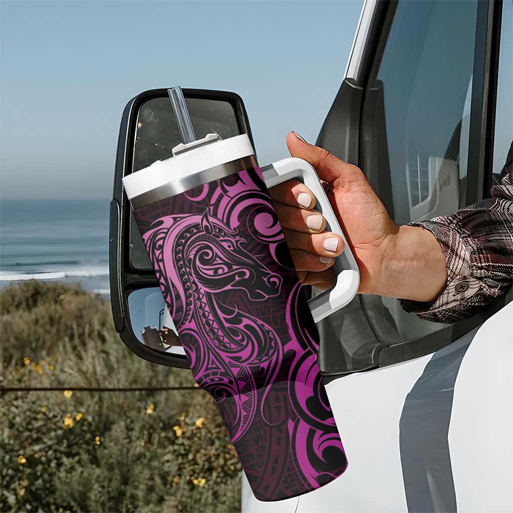 Pink Aoteara Horse Racing Tumbler With Handle NZ Maori Pattern