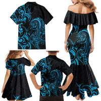 Blue Aotearoa Horse Racing Family Matching Mermaid Dress and Hawaiian Shirt NZ Maori Pattern LT14 - Polynesian Pride