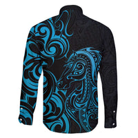 Blue Aotearoa Horse Racing Family Matching Off The Shoulder Long Sleeve Dress and Hawaiian Shirt NZ Maori Pattern LT14 - Polynesian Pride