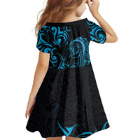 Blue Aotearoa Horse Racing Family Matching Off Shoulder Maxi Dress and Hawaiian Shirt NZ Maori Pattern LT14 - Polynesian Pride
