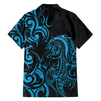 Blue Aotearoa Horse Racing Family Matching Short Sleeve Bodycon Dress and Hawaiian Shirt NZ Maori Pattern LT14 - Polynesian Pride