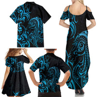 Blue Aotearoa Horse Racing Family Matching Summer Maxi Dress and Hawaiian Shirt NZ Maori Pattern LT14 - Polynesian Pride