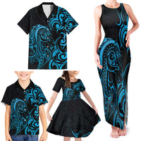Blue Aotearoa Horse Racing Family Matching Tank Maxi Dress and Hawaiian Shirt NZ Maori Pattern LT14 - Polynesian Pride