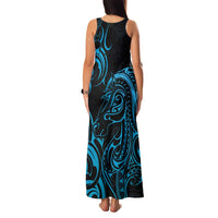 Blue Aotearoa Horse Racing Family Matching Tank Maxi Dress and Hawaiian Shirt NZ Maori Pattern LT14 - Polynesian Pride