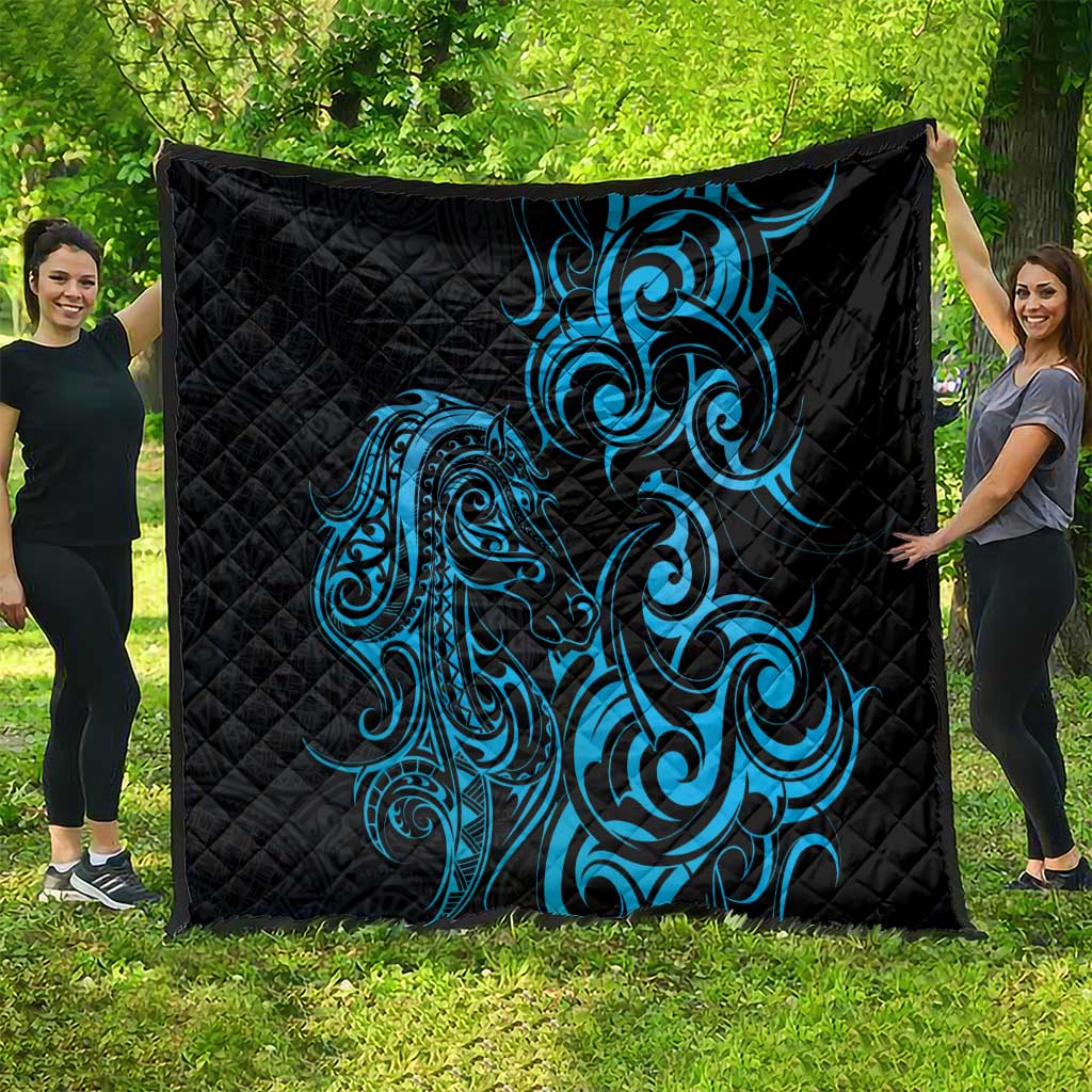 Blue Aoteara Horse Racing Quilt NZ Maori Pattern