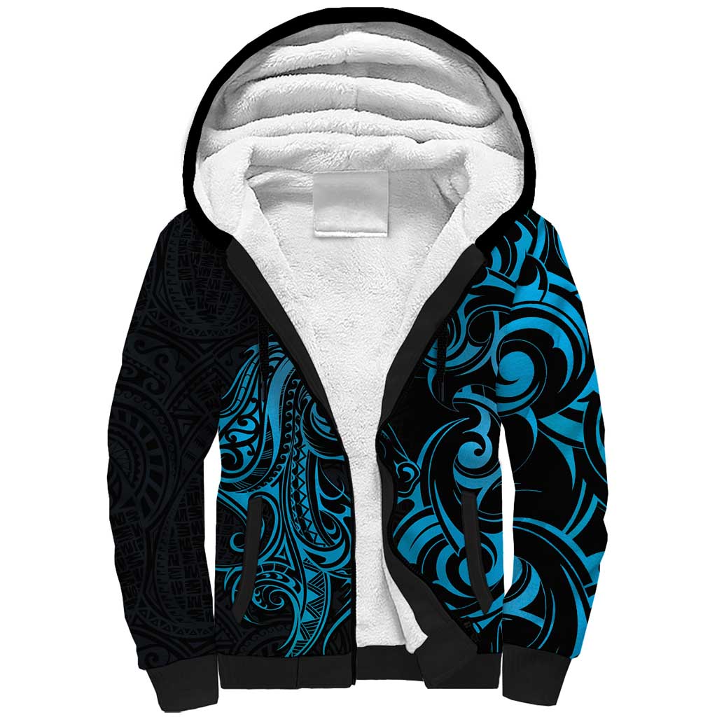 Blue Aotearoa Horse Racing Sherpa Hoodie NZ Maori Pattern LT14 Unisex Blue - Polynesian Pride