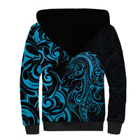 Blue Aotearoa Horse Racing Sherpa Hoodie NZ Maori Pattern LT14 - Polynesian Pride