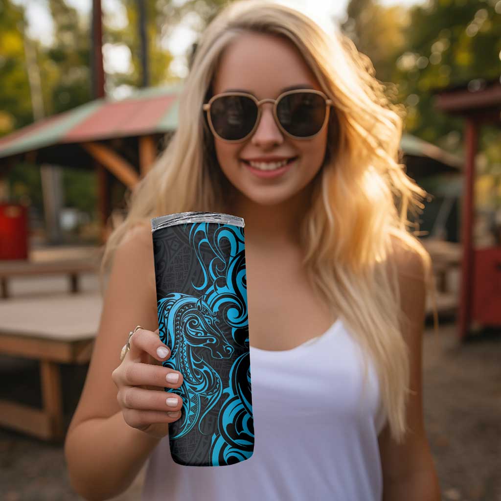 Blue Aoteara Horse Racing Skinny Tumbler NZ Maori Pattern