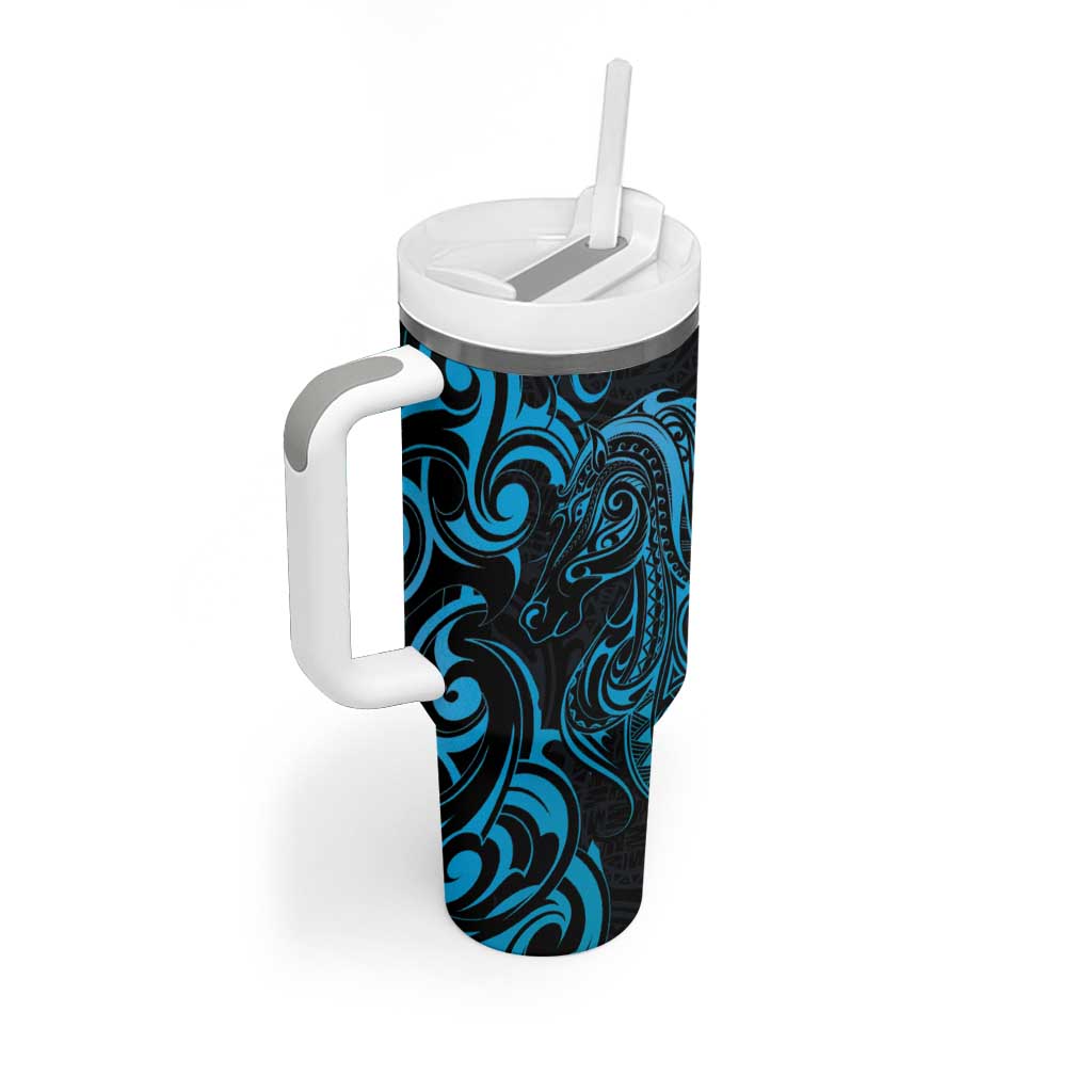 Blue Aoteara Horse Racing Tumbler With Handle NZ Maori Pattern