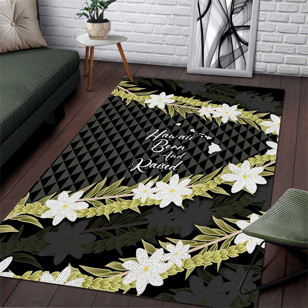 Born And Raised Aloha Hawaii Area Rug Kanaka Kakau Hawaiian Tiare Pakalana Lei LT14 Black - Polynesian Pride