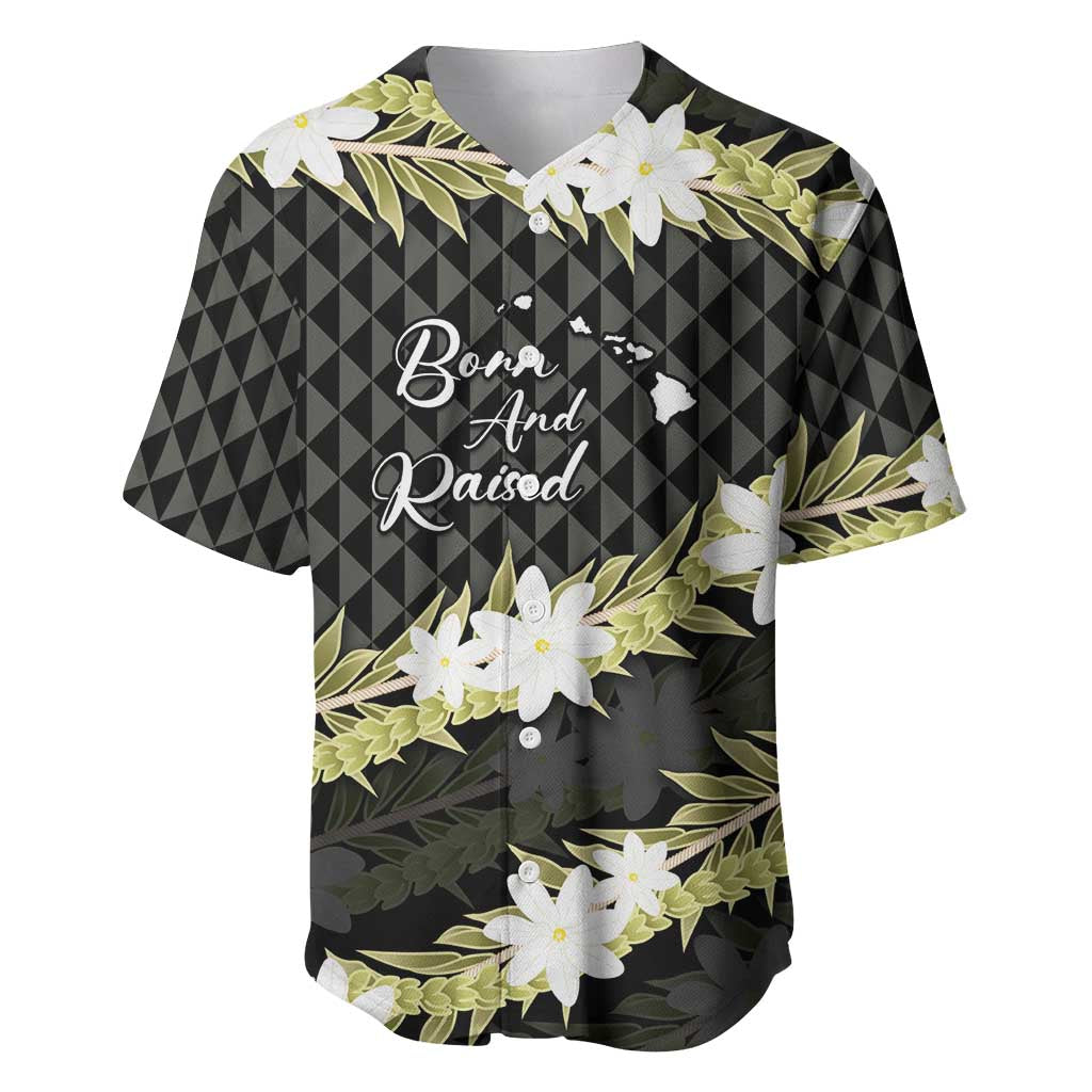 Born And Raised Aloha Hawaii Baseball Jersey Kanaka Kakau Hawaiian Tiare Pakalana Lei LT14 Black - Polynesian Pride