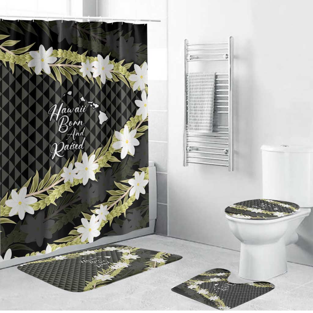 Born And Raised Aloha Hawaii Bathroom Set Kanaka Kakau Hawaiian Tiare Pakalana Lei LT14 Bathroom Set (4 pcs) Black - Polynesian Pride