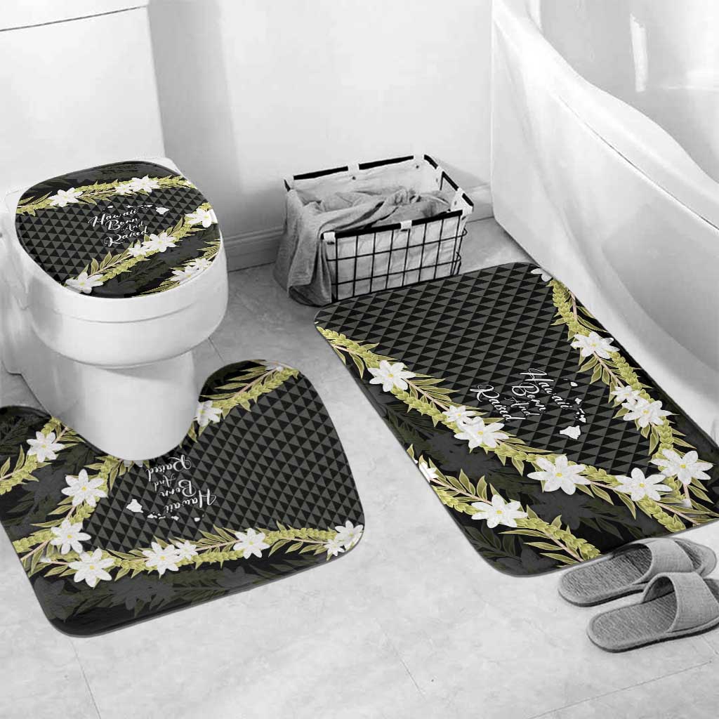 Born And Raised Aloha Hawaii Bathroom Set Kanaka Kakau Hawaiian Tiare Pakalana Lei LT14 Mat Set Only (3 pcs) One Size Black - Polynesian Pride