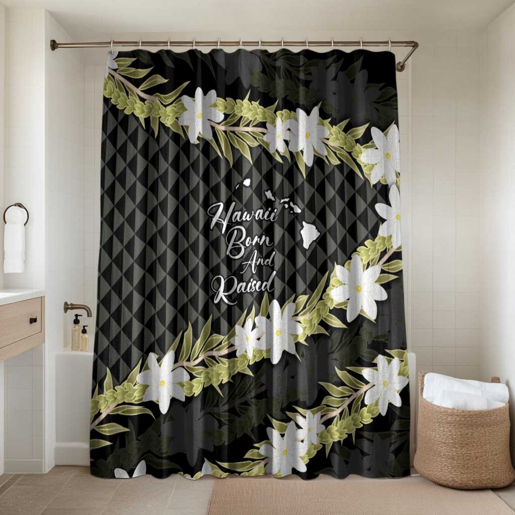 Born And Raised Aloha Hawaii Bathroom Set Kanaka Kakau Hawaiian Tiare Pakalana Lei LT14 Shower Curtain Only Black - Polynesian Pride