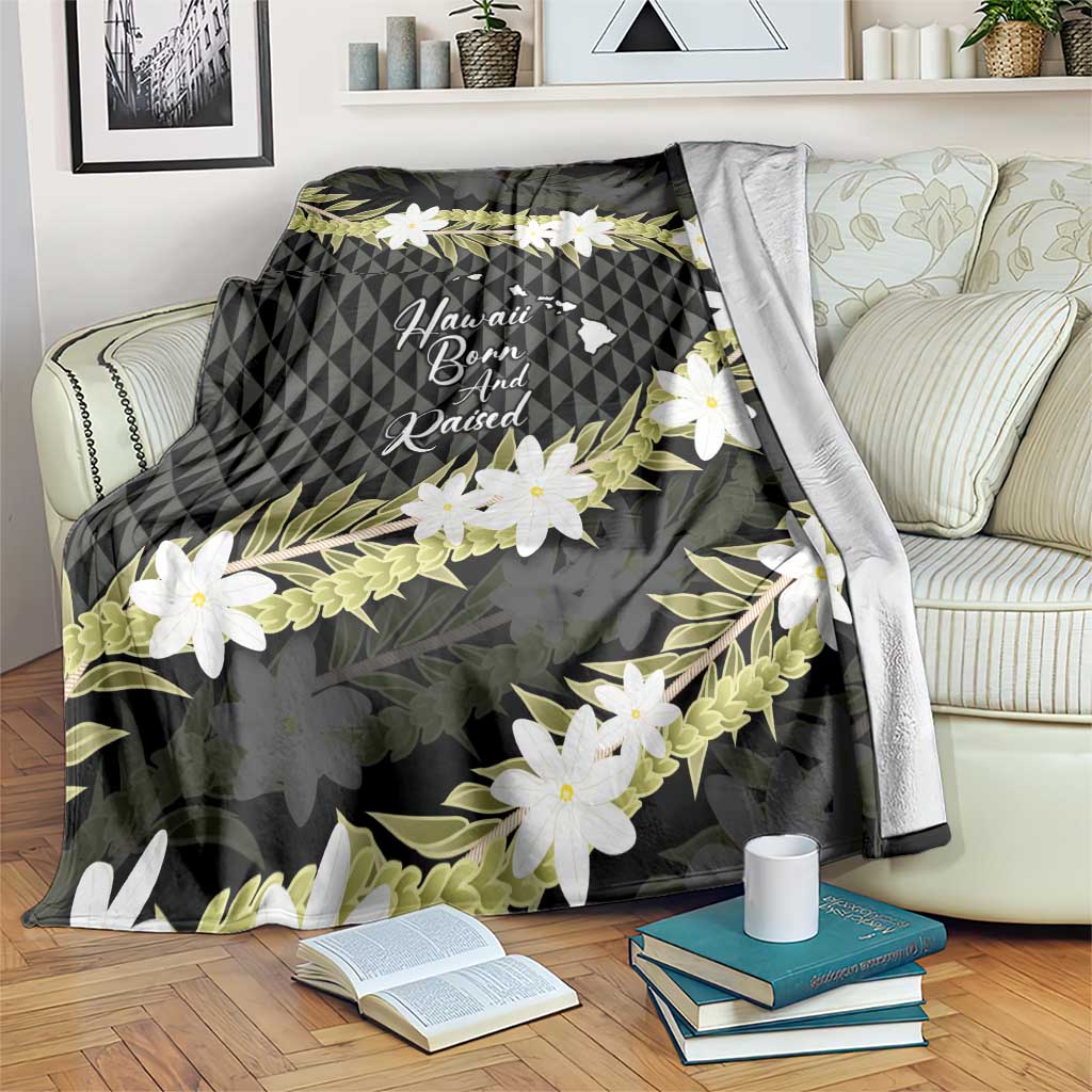 Born And Raised Aloha Hawaii Blanket Kanaka Kakau Hawaiian Tiare Pakalana Lei LT14 Black - Polynesian Pride