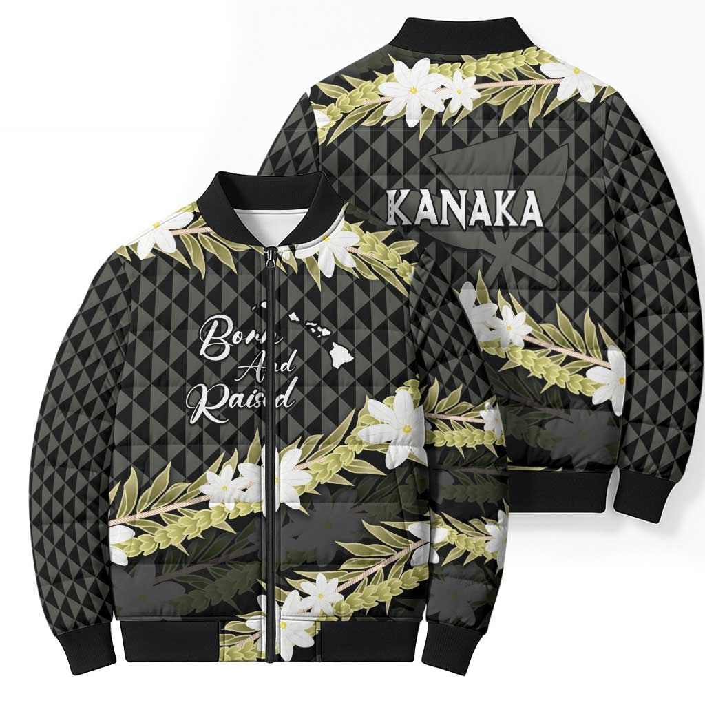 Born And Raised Aloha Hawaii Bomber Puffer Jacket Kanaka Kakau Hawaiian Tiare Pakalana Lei LT14 - Polynesian Pride