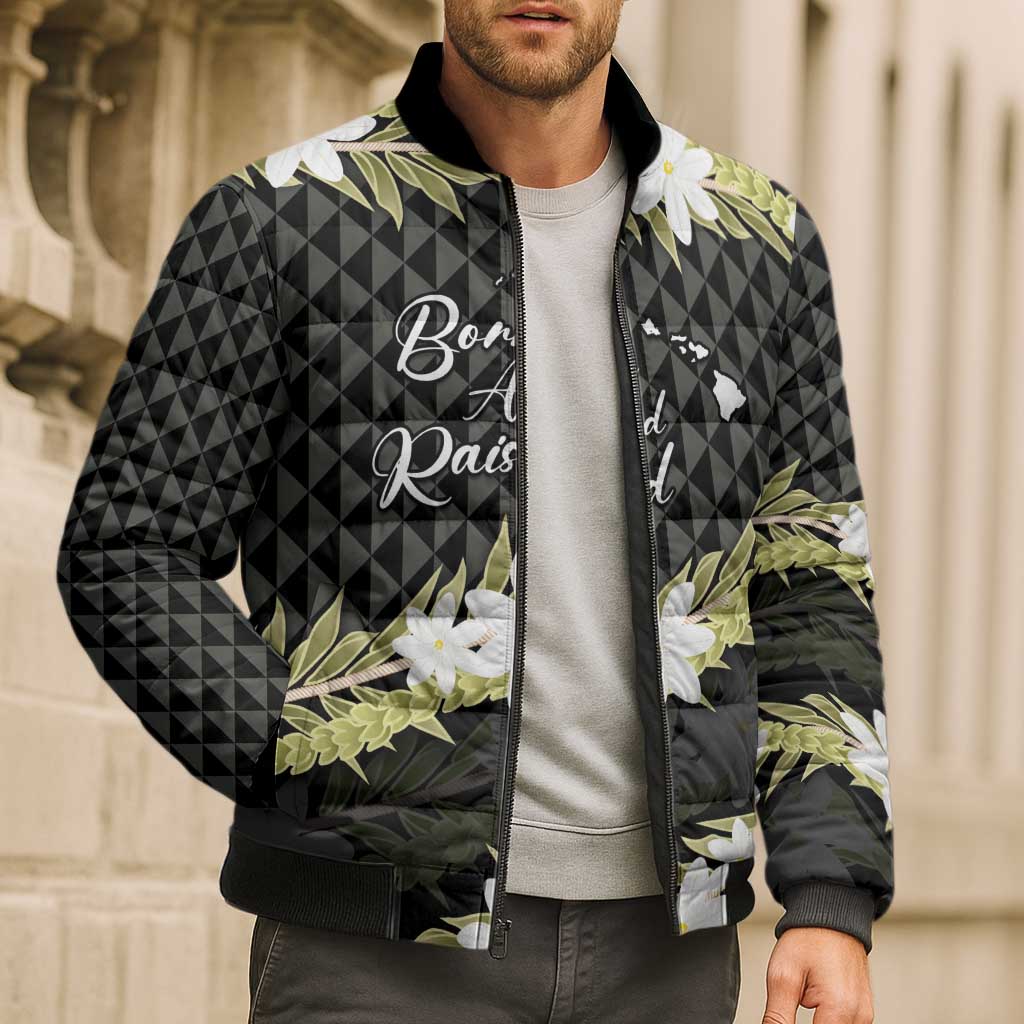 Born And Raised Aloha Hawaii Bomber Puffer Jacket Kanaka Kakau Hawaiian Tiare Pakalana Lei LT14 - Polynesian Pride