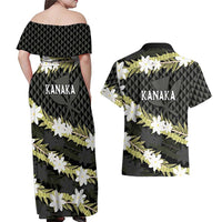 Born And Raised Aloha Hawaii Couples Matching Off Shoulder Maxi Dress and Hawaiian Shirt Kanaka Kakau Hawaiian Tiare Pakalana Lei LT14 - Polynesian Pride