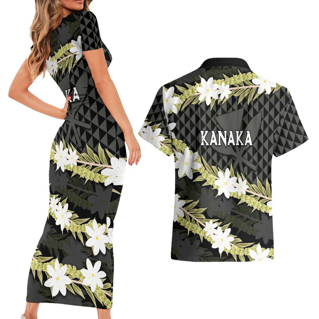 Born And Raised Aloha Hawaii Couples Matching Short Sleeve Bodycon Dress and Hawaiian Shirt Kanaka Kakau Hawaiian Tiare Pakalana Lei LT14 - Polynesian Pride