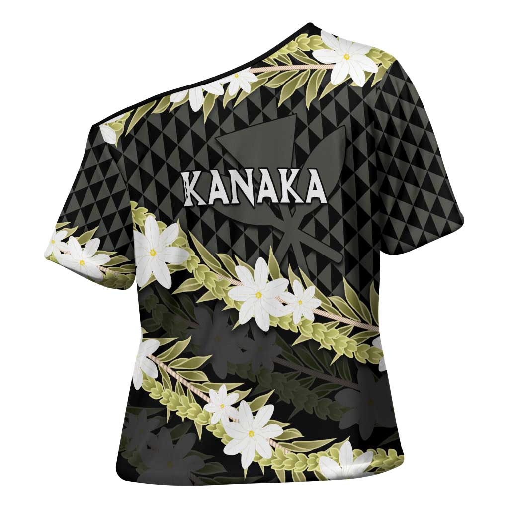 Born And Raised Aloha Hawaii Cross Shoulder Shirt Kanaka Kakau Hawaiian Tiare Pakalana Lei LT14 - Polynesian Pride