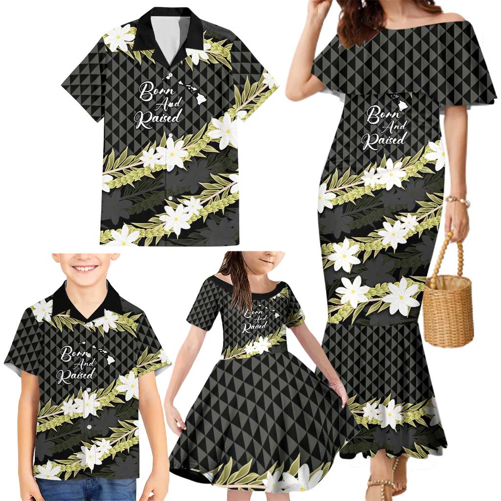 Born And Raised Aloha Hawaii Family Matching Mermaid Dress and Hawaiian Shirt Kanaka Kakau Hawaiian Tiare Pakalana Lei - Polynesian Pride