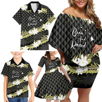 Born And Raised Aloha Hawaii Family Matching Off Shoulder Short Dress and Hawaiian Shirt Kanaka Kakau Hawaiian Tiare Pakalana Lei LT14 - Polynesian Pride