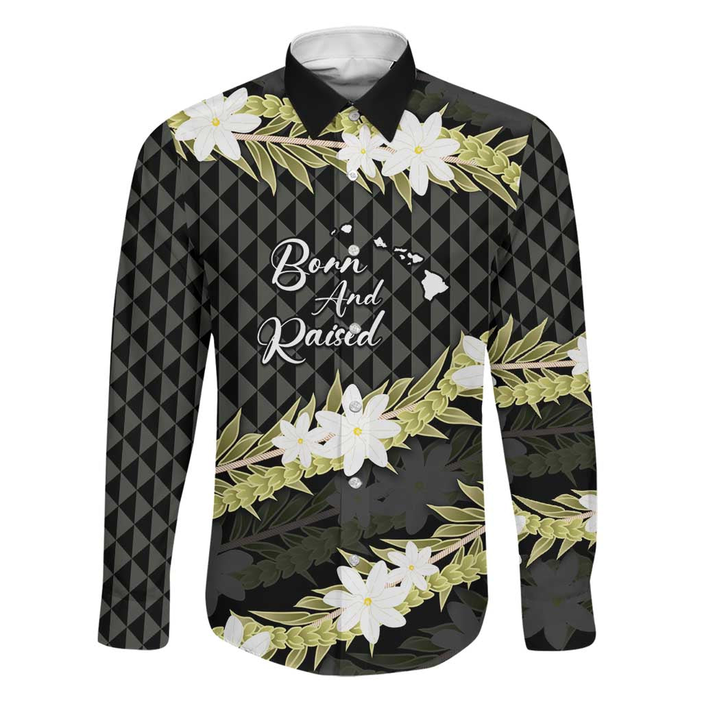 Born And Raised Aloha Hawaii Family Matching Summer Maxi Dress and Hawaiian Shirt Kanaka Kakau Hawaiian Tiare Pakalana Lei LT14 Dad's Shirt - Long Sleeve Black - Polynesian Pride