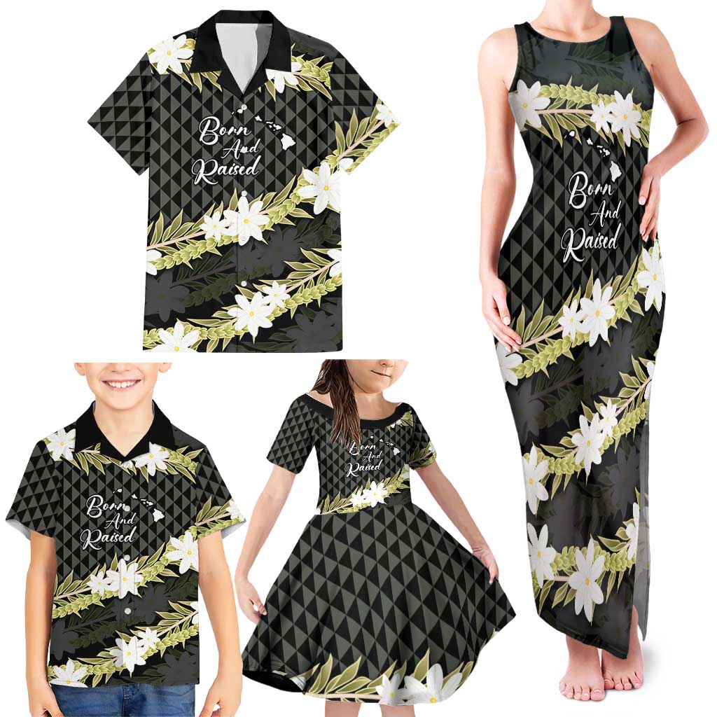 Born And Raised Aloha Hawaii Family Matching Tank Maxi Dress and Hawaiian Shirt Kanaka Kakau Hawaiian Tiare Pakalana Lei - Polynesian Pride