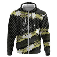 Born And Raised Aloha Hawaii Hoodie Kanaka Kakau Hawaiian Tiare Pakalana Lei LT14 Zip Hoodie Black - Polynesian Pride