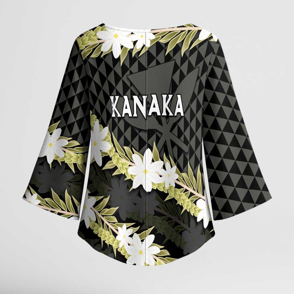 Born And Raised Aloha Hawaii Kimono Sleeve Blouse Kanaka Kakau Hawaiian Tiare Pakalana Lei LT14 - Polynesian Pride