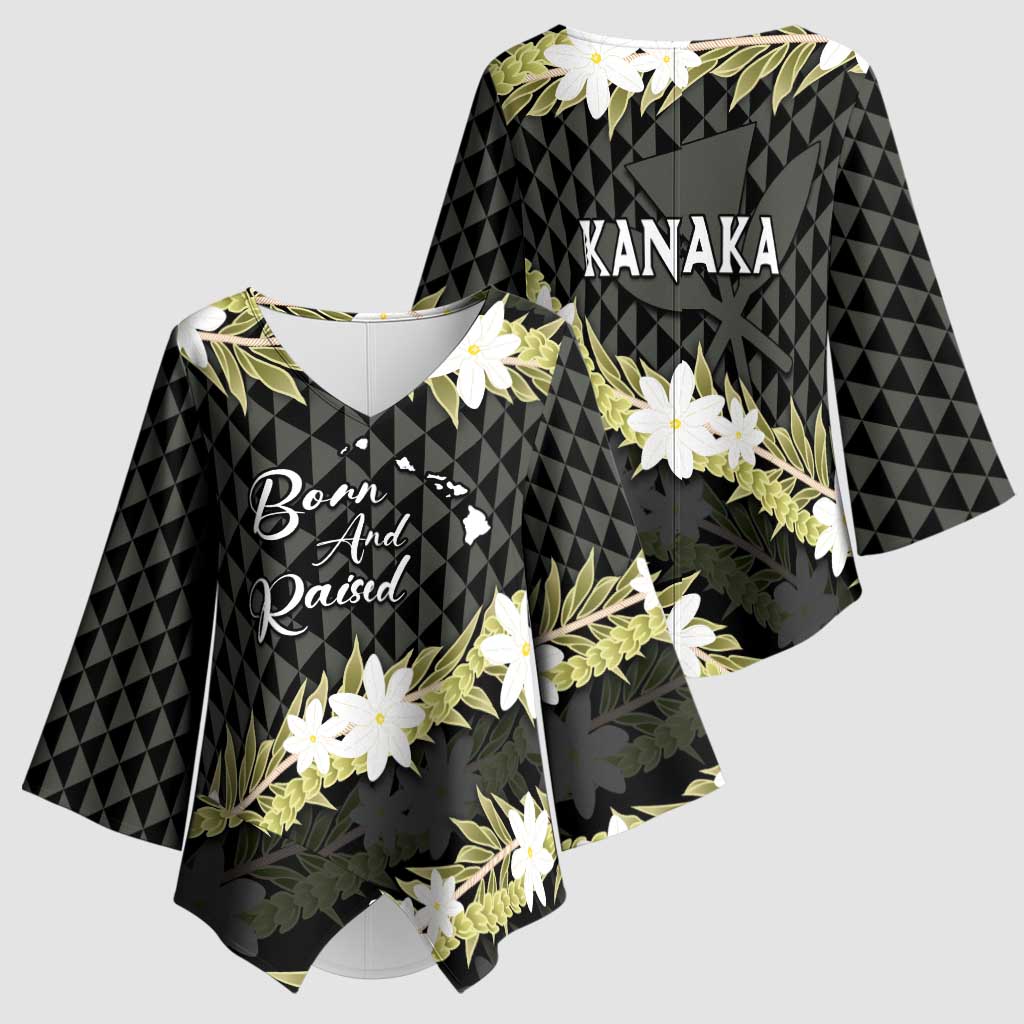 Born And Raised Aloha Hawaii Kimono Sleeve Blouse Kanaka Kakau Hawaiian Tiare Pakalana Lei LT14 - Polynesian Pride