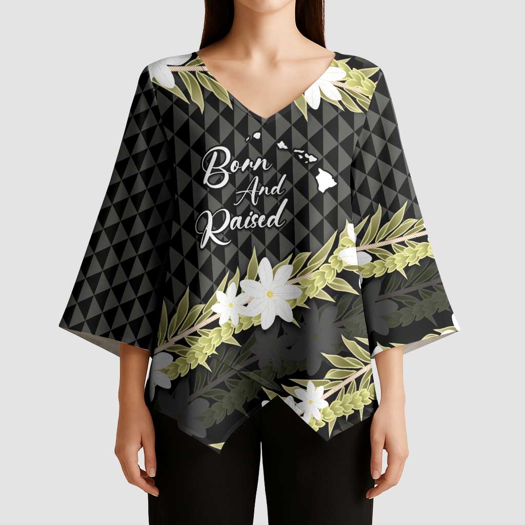 Born And Raised Aloha Hawaii Kimono Sleeve Blouse Kanaka Kakau Hawaiian Tiare Pakalana Lei LT14 - Polynesian Pride