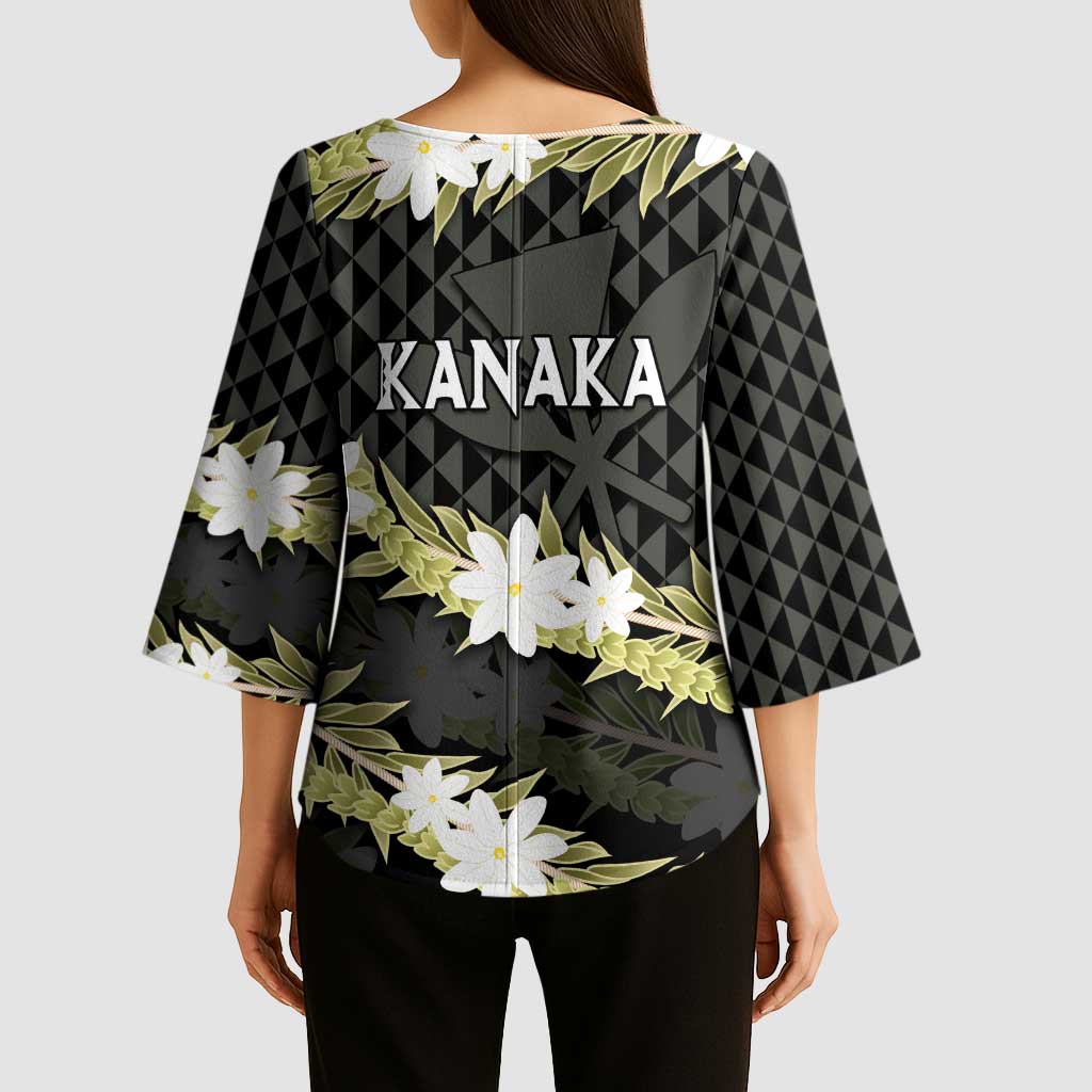 Born And Raised Aloha Hawaii Kimono Sleeve Blouse Kanaka Kakau Hawaiian Tiare Pakalana Lei LT14 - Polynesian Pride