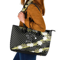 Born And Raised Aloha Hawaii Leather Tote Bag Kanaka Kakau Hawaiian Tiare Pakalana Lei LT14 Black - Polynesian Pride