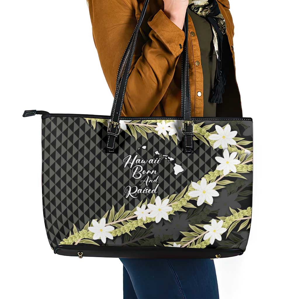 Born And Raised Aloha Hawaii Leather Tote Bag Kanaka Kakau Hawaiian Tiare Pakalana Lei LT14 - Polynesian Pride