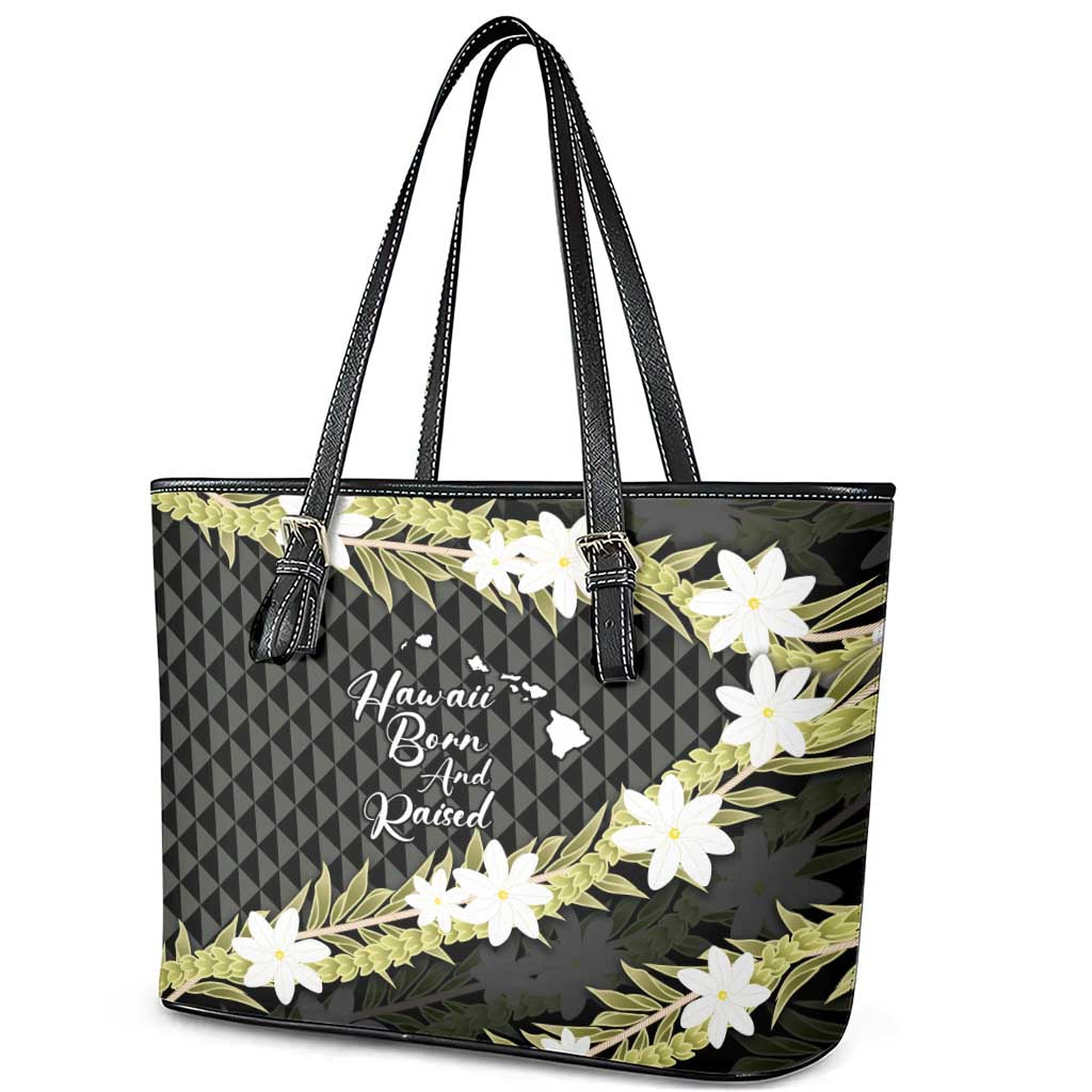 Born And Raised Aloha Hawaii Leather Tote Bag Kanaka Kakau Hawaiian Tiare Pakalana Lei LT14 - Polynesian Pride