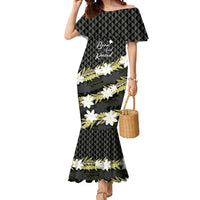 Born And Raised Aloha Hawaii Mermaid Dress Kanaka Kakau Hawaiian Tiare Pakalana Lei LT14 Women Black - Polynesian Pride