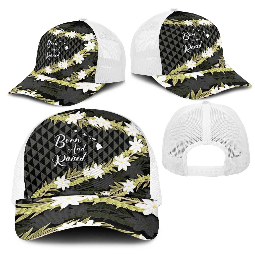 Born And Raised Aloha Hawaii Mesh Trucker Cap Kanaka Kakau Hawaiian Tiare Pakalana Lei LT14 - Polynesian Pride