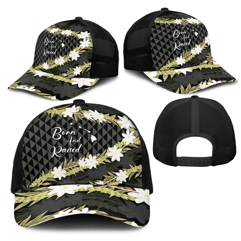 Born And Raised Aloha Hawaii Mesh Trucker Cap Kanaka Kakau Hawaiian Tiare Pakalana Lei LT14 - Polynesian Pride