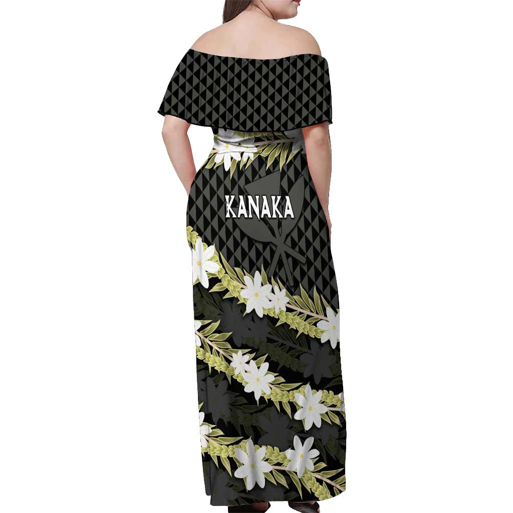 Born And Raised Aloha Hawaii Off Shoulder Maxi Dress Kanaka Kakau Hawaiian Tiare Pakalana Lei LT14 - Polynesian Pride