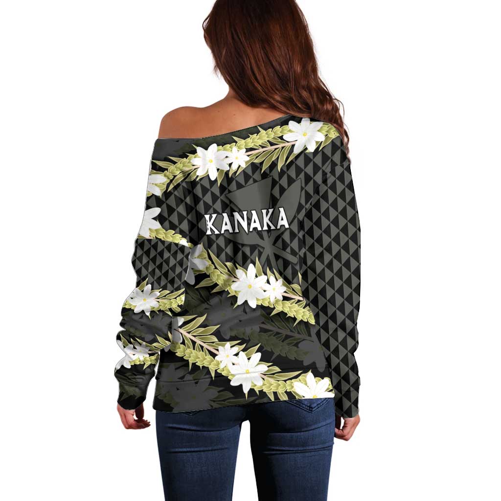 Born And Raised Aloha Hawaii Off Shoulder Sweater Kanaka Kakau Hawaiian Tiare Pakalana Lei LT14 - Polynesian Pride