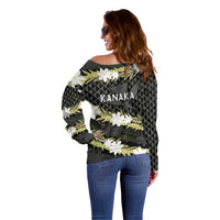 Born And Raised Aloha Hawaii Off Shoulder Sweater Kanaka Kakau Hawaiian Tiare Pakalana Lei LT14 - Polynesian Pride