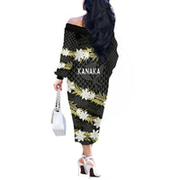 Born And Raised Aloha Hawaii Off The Shoulder Long Sleeve Dress Kanaka Kakau Hawaiian Tiare Pakalana Lei LT14 - Polynesian Pride