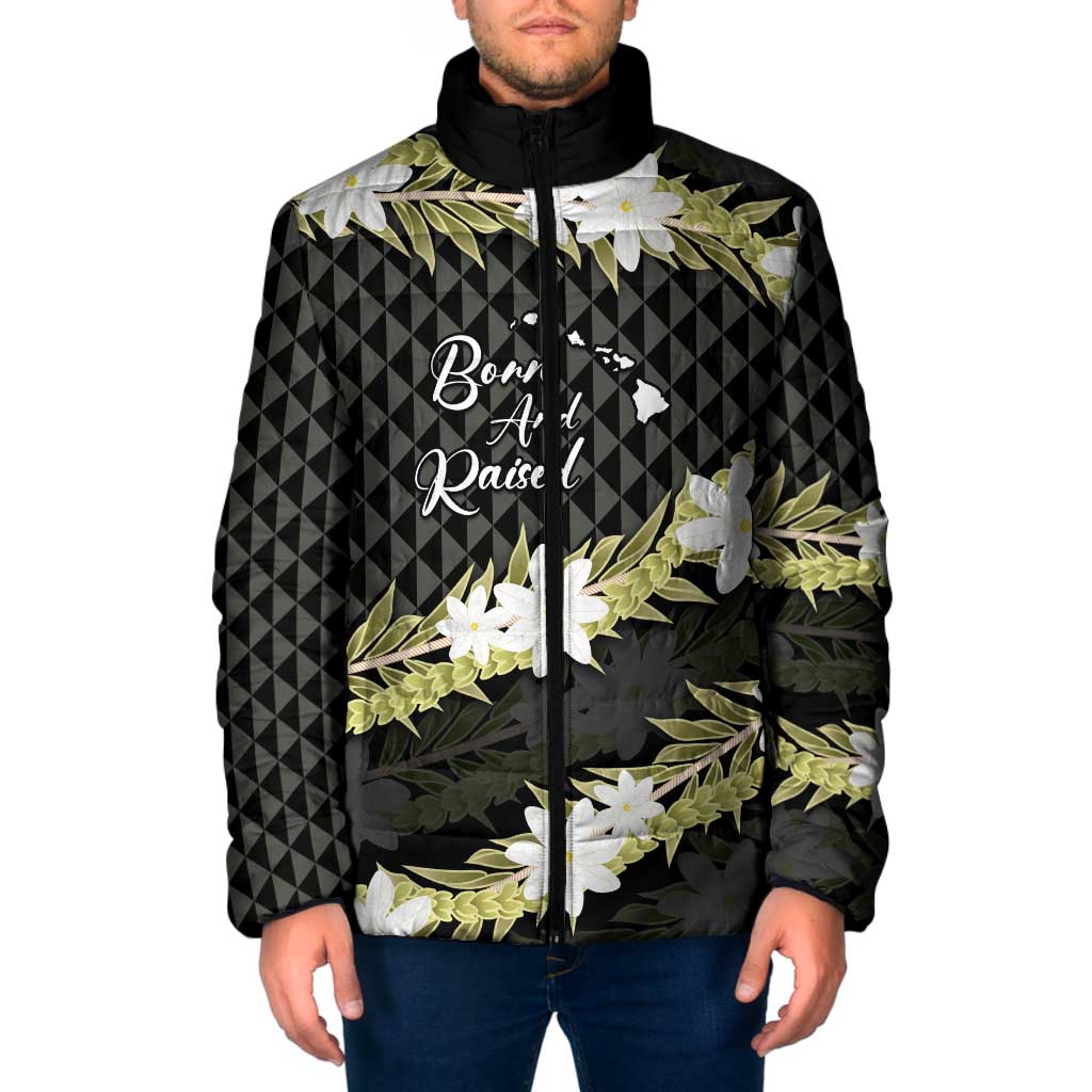 Born And Raised Aloha Hawaii Padded Jacket Kanaka Kakau Hawaiian Tiare Pakalana Lei LT14 Men Black - Polynesian Pride