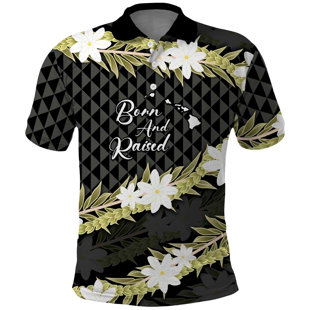 Born And Raised Aloha Hawaii Polo Shirt Kanaka Kakau Hawaiian Tiare Pakalana Lei LT14 Black - Polynesian Pride